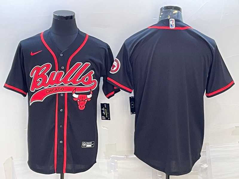 Men%27s Chicago Bulls Blank Black Pinstripe With Patch Cool Base Stitched Baseball Jerseys